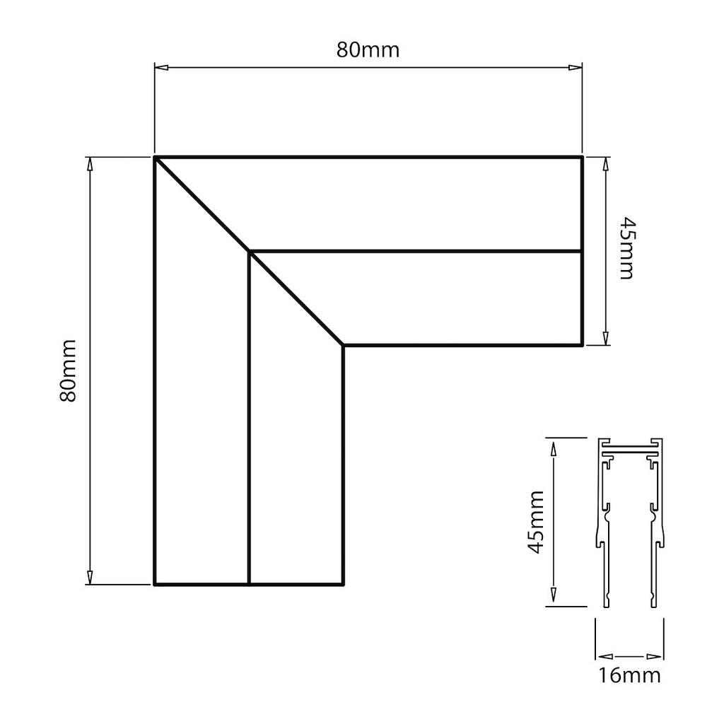 Kut L za Magnetni sustav MEDIUM 10 mm širine, CRNI
