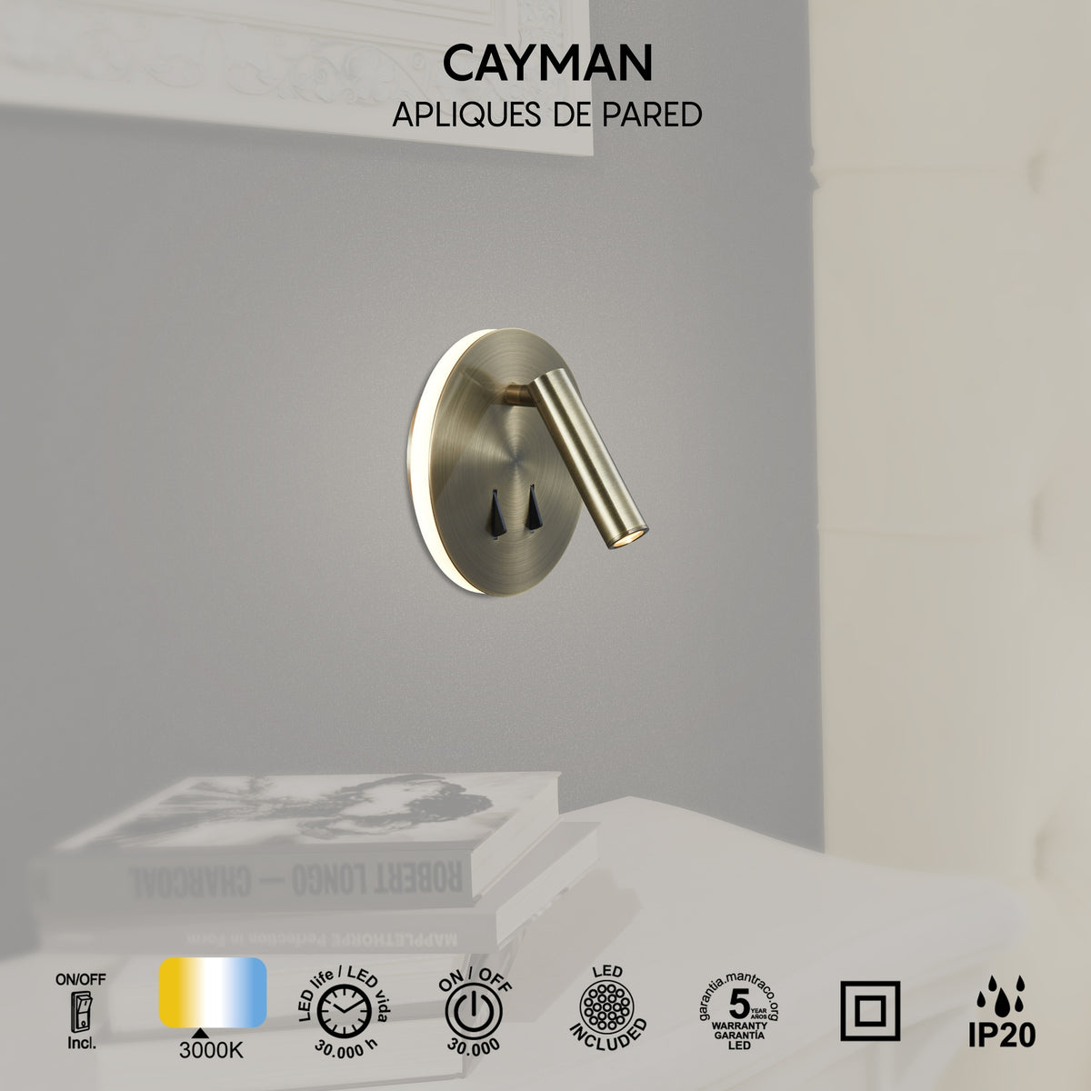 Mantra CAYMAN LED Zidna svjetiljka 3+6W 3000K TAMNI ČELIK