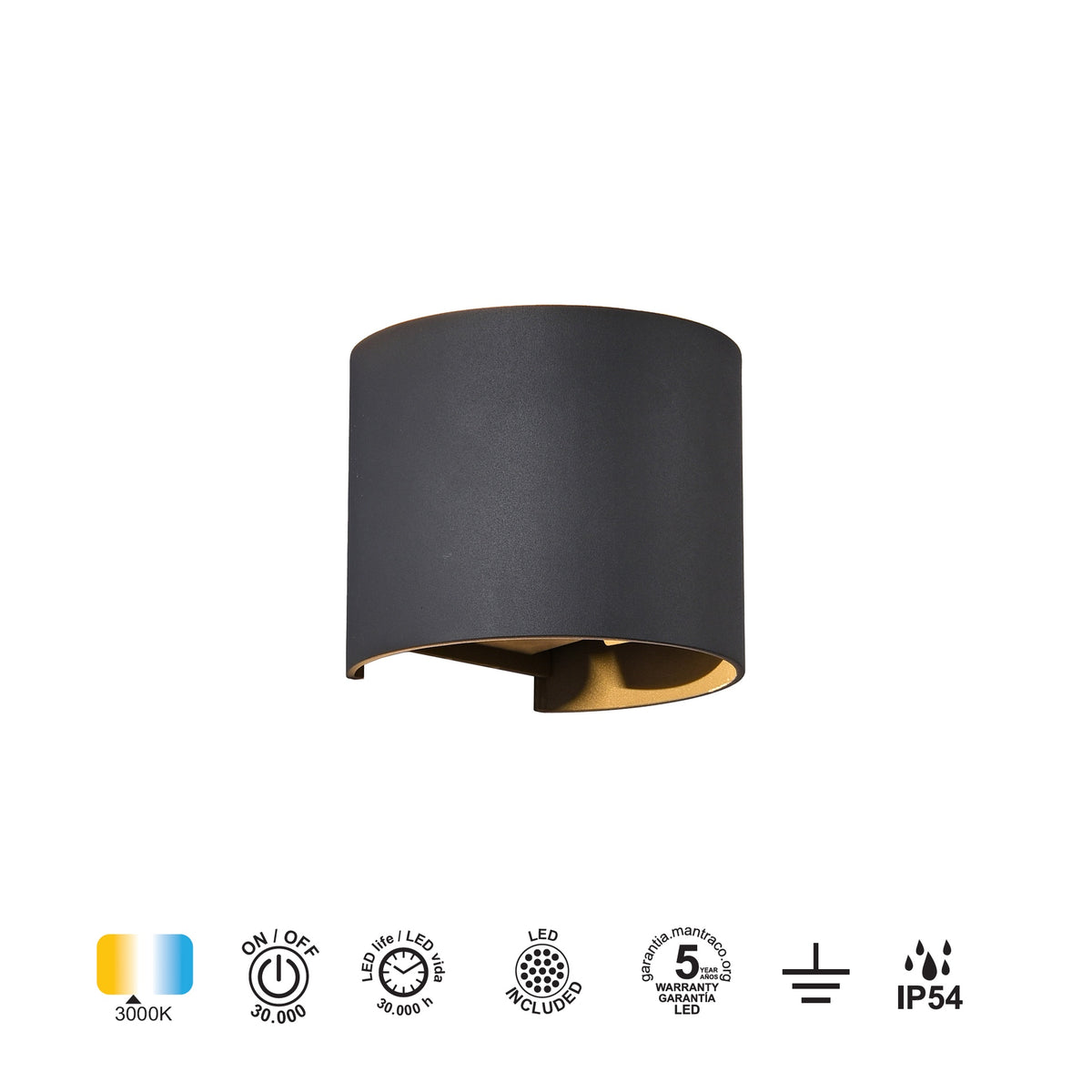 Mantra DAVOS vanjska zidna LED svjetiljka 12W 3000K IP54 136MM CRNA