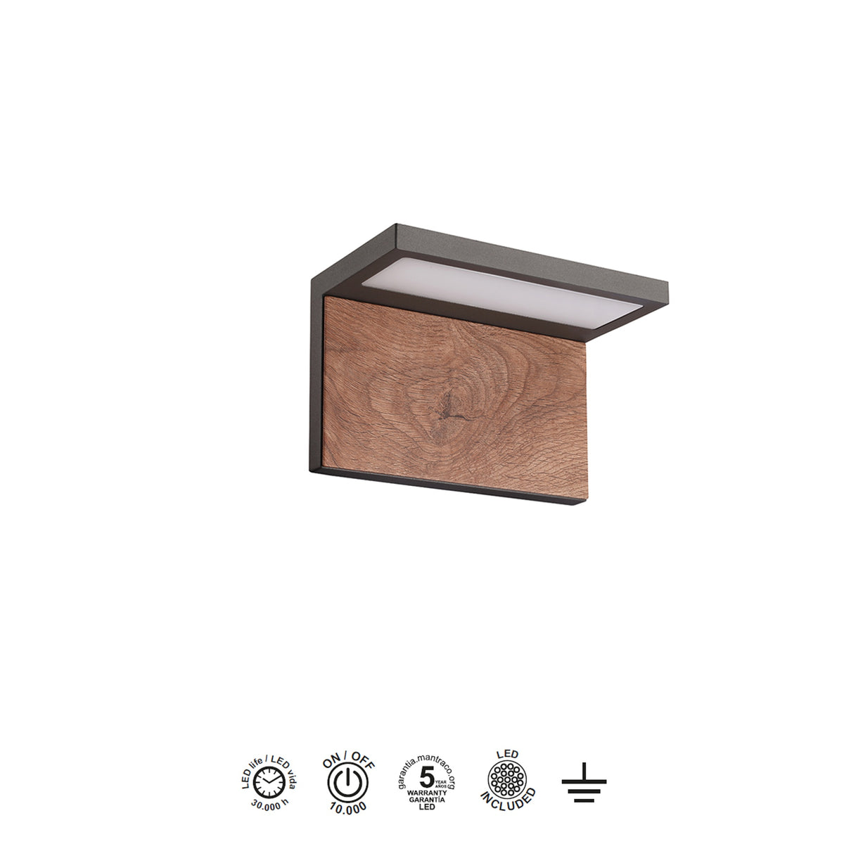 Mantra RUKA vanjska zidna LED svjetiljka 13W 3000K IP54 TAMNO SIVA/DRVO
