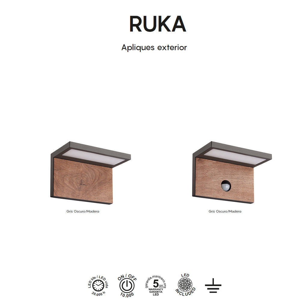 Mantra RUKA vanjska zidna LED svjetiljka sa senzorom 15W 3000K IP54 TAMNO SIVA/DRVO