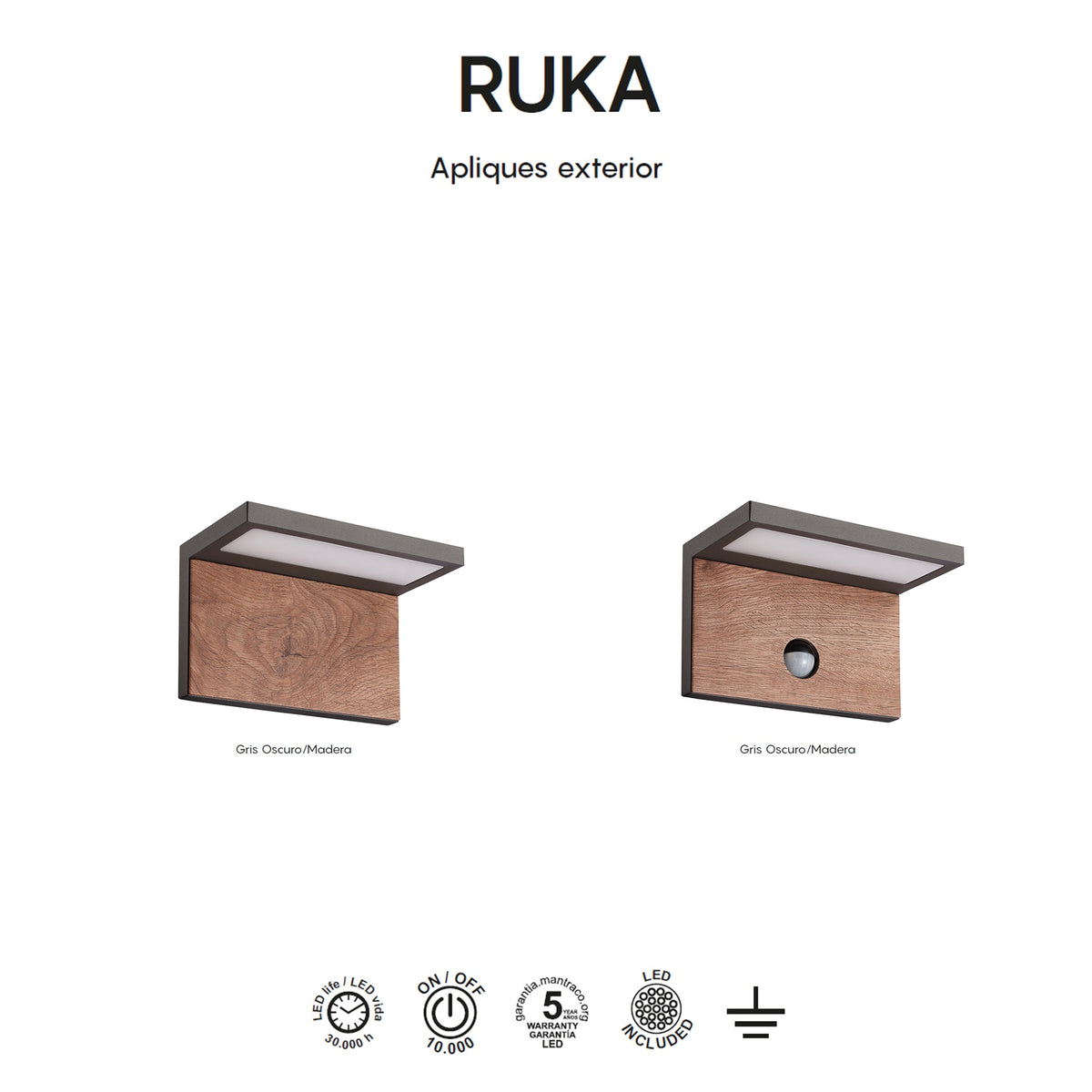 Mantra RUKA vanjska zidna LED svjetiljka sa senzorom 15W 3000K IP54 TAMNO SIVA/DRVO