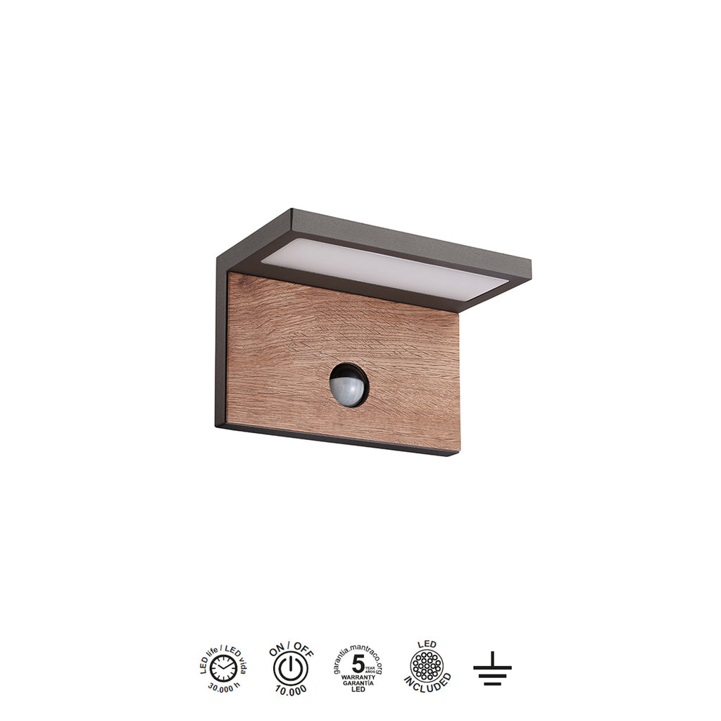 Mantra RUKA vanjska zidna LED svjetiljka sa senzorom 15W 3000K IP54 TAMNO SIVA/DRVO