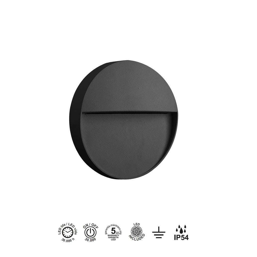 Mantra BAKER vanjska zidna LED svjetiljka 3W 3000K Ø110MM IP54 TAMNO SIVA