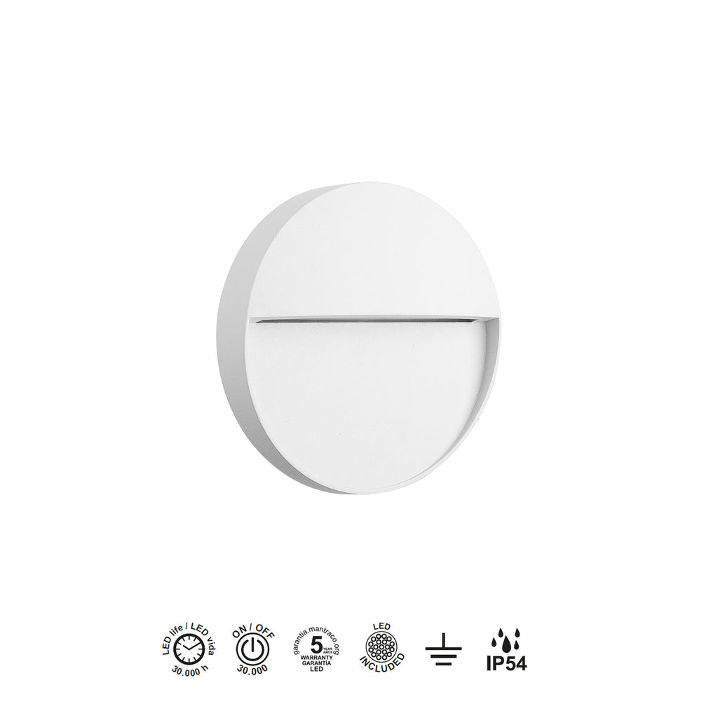 Mantra BAKER vanjska zidna LED svjetiljka 3W 3000K Ø110MM IP54 BIJELA