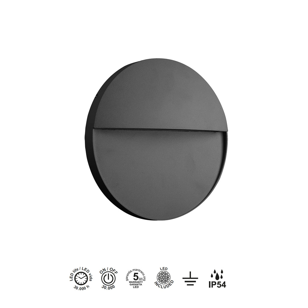 Mantra BAKER vanjska zidna LED svjetiljka 6W 3000K Ø160MM IP54 TAMNO SIVA