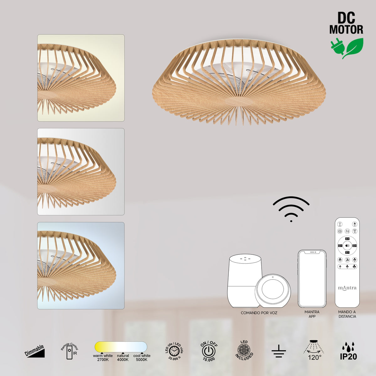 Mantra HIMALAYA LED stropni ventilator 63cm DRVO/BIJELA