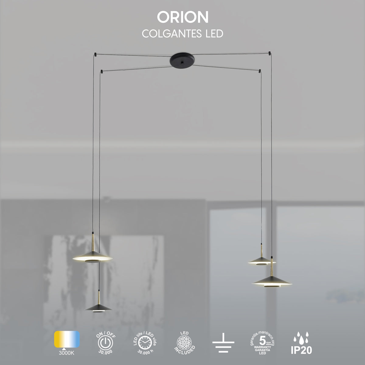 Mantra ORION LED Viseća lampa 32W 3000K CRNA