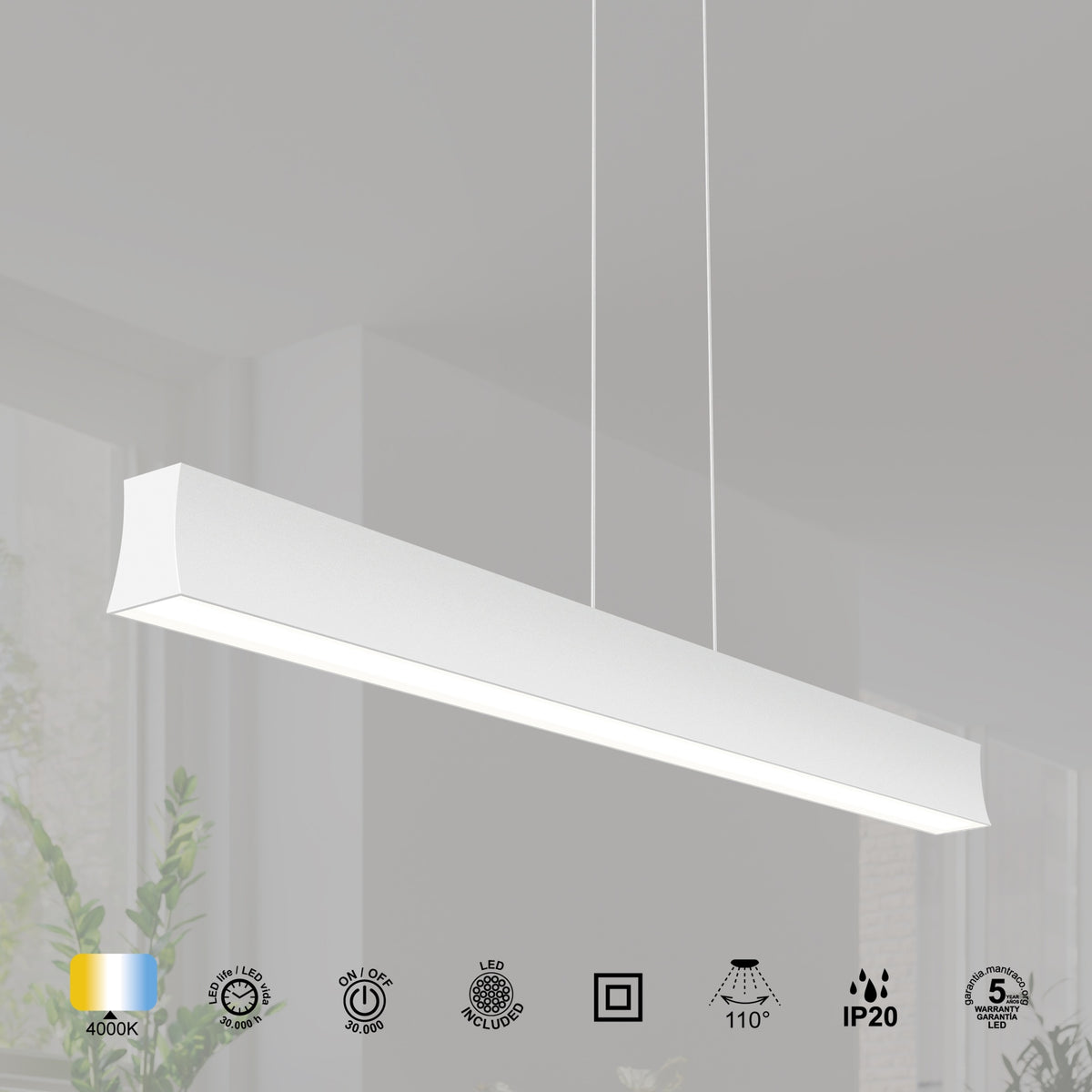 Mantra HANOK linearna svjetiljka LED 38W 3000K 110º 120cm, BIJELA