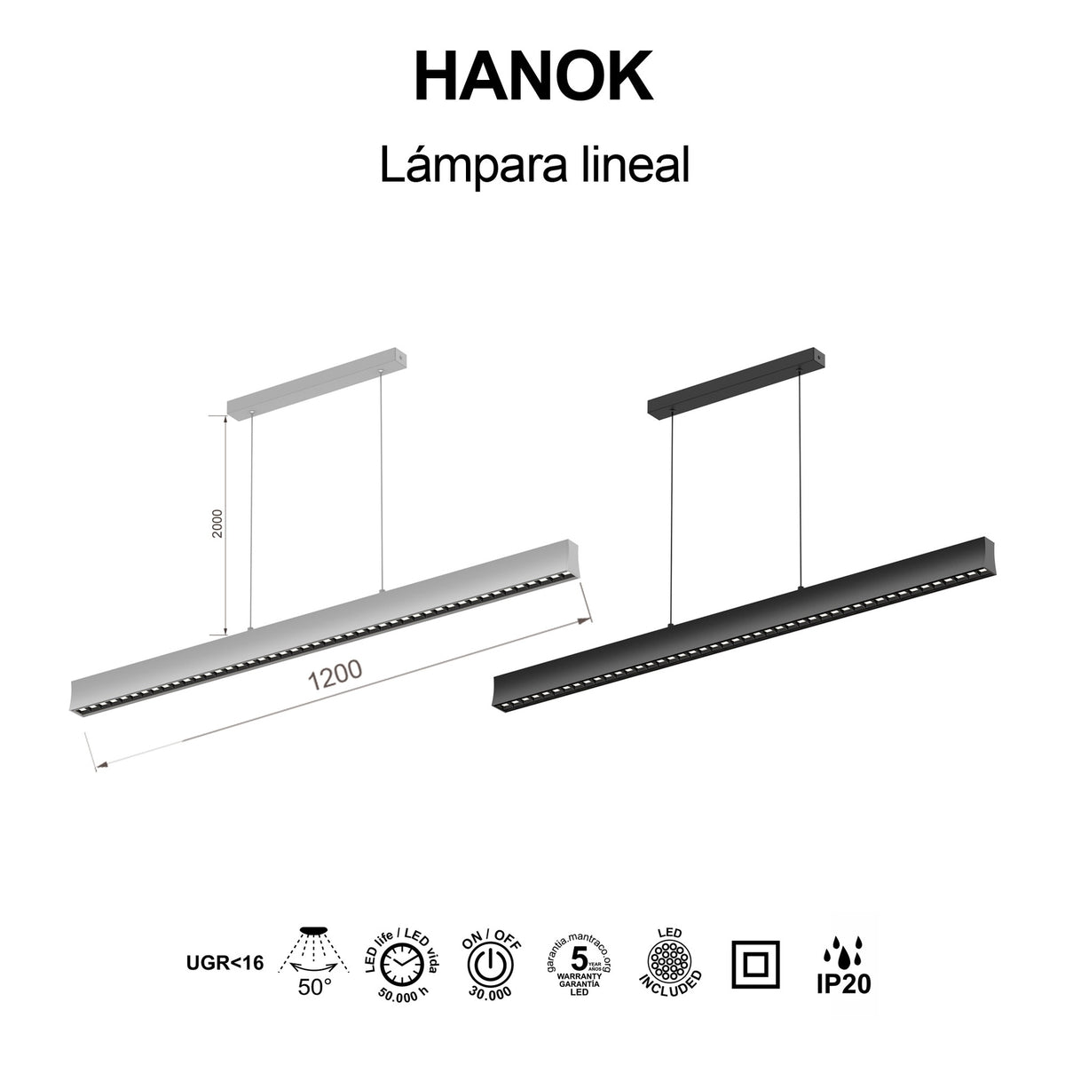 Mantra HANOK linearna svjetiljka LED 38W 3000K 50º 120cm, CRNA