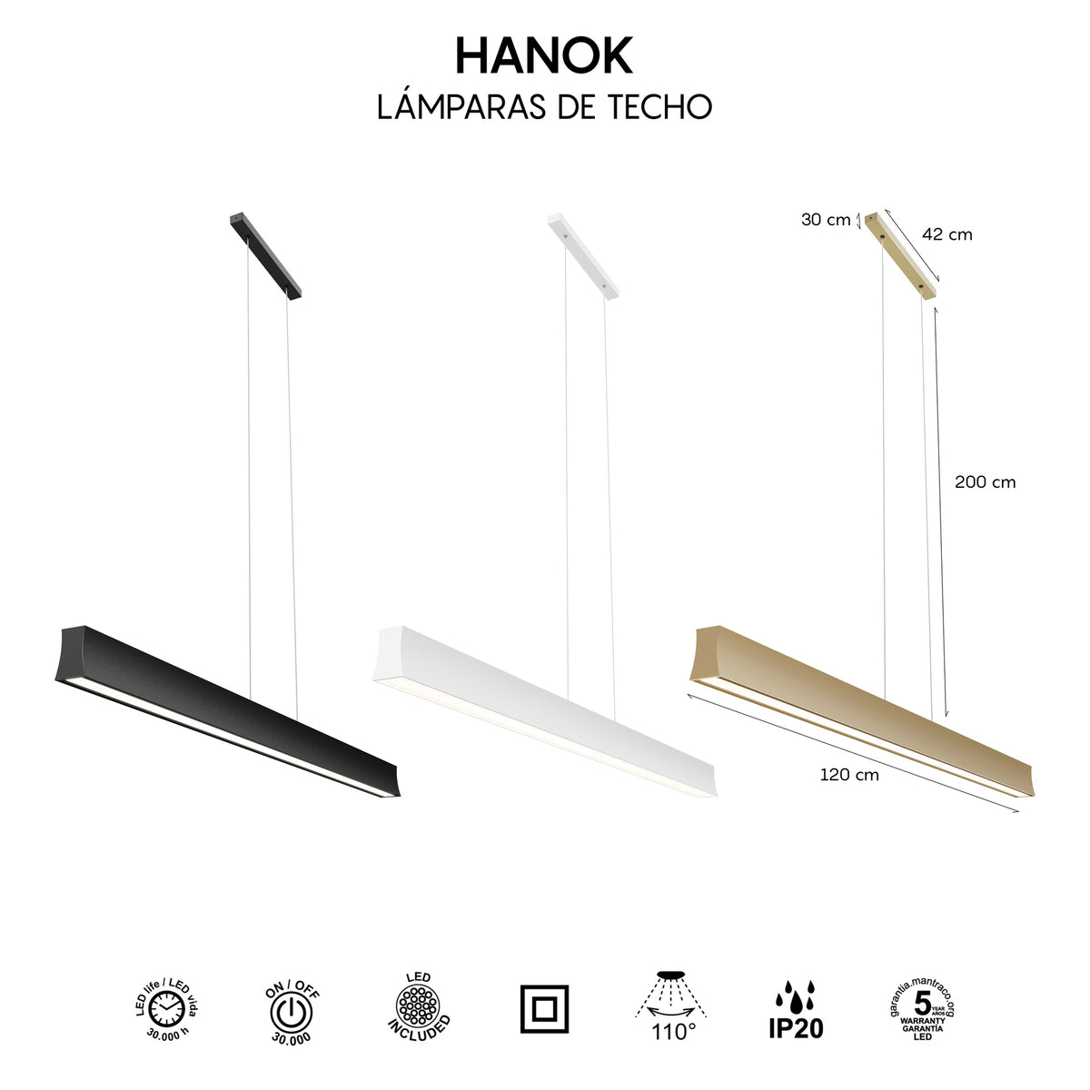 Mantra HANOK linearna svjetiljka LED 38W 3000K 110º 120cm, CRNA
