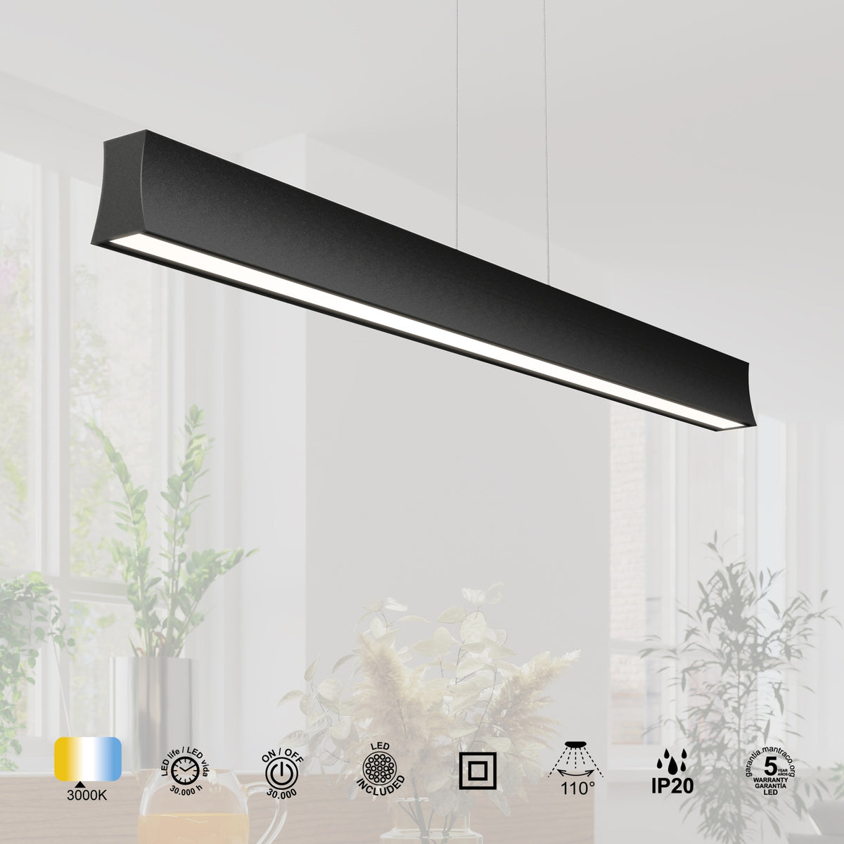 Mantra HANOK linearna svjetiljka LED 38W 3000K 110º 120cm, CRNA