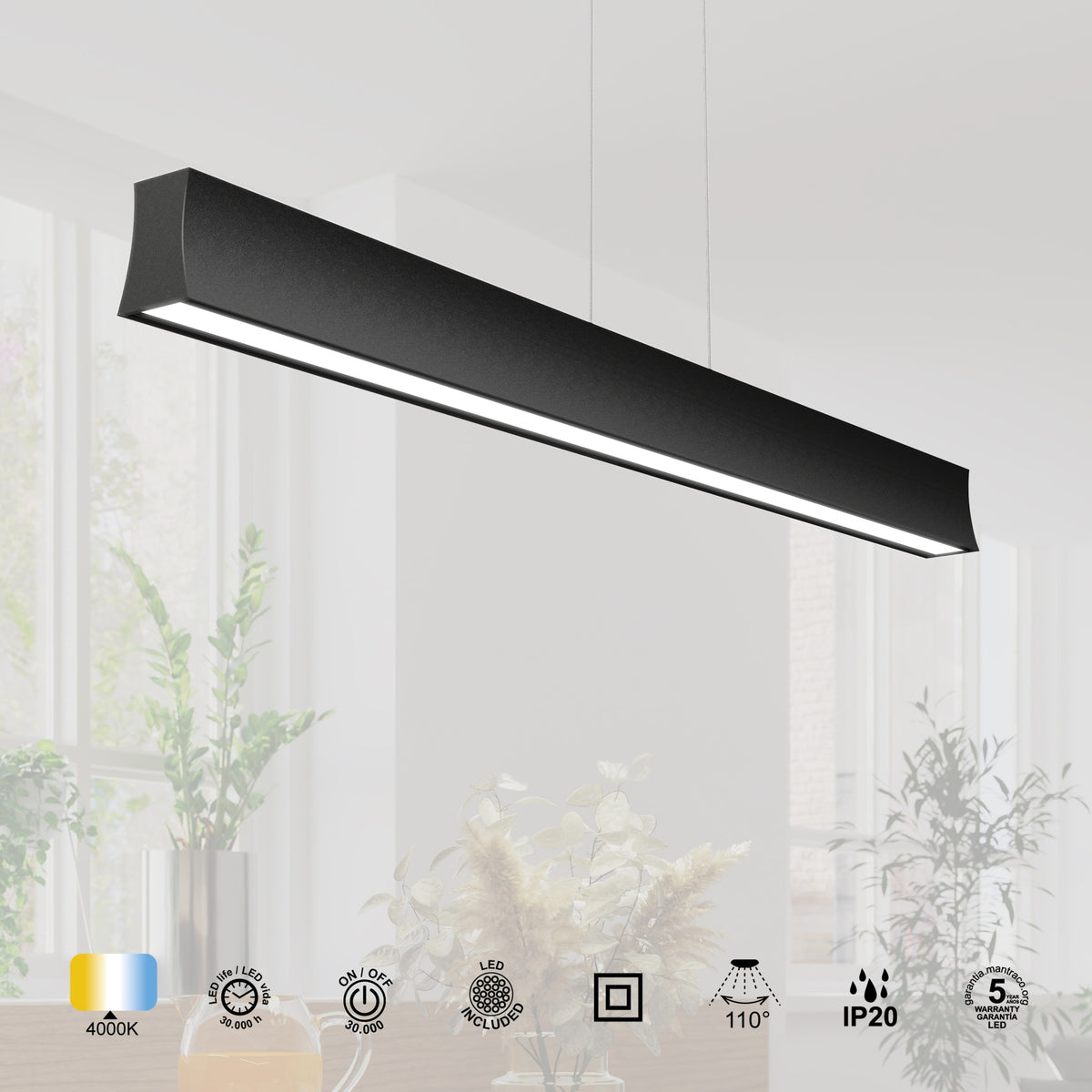 Mantra HANOK linearna svjetiljka LED 38W 4000K 110º 120cm, CRNA