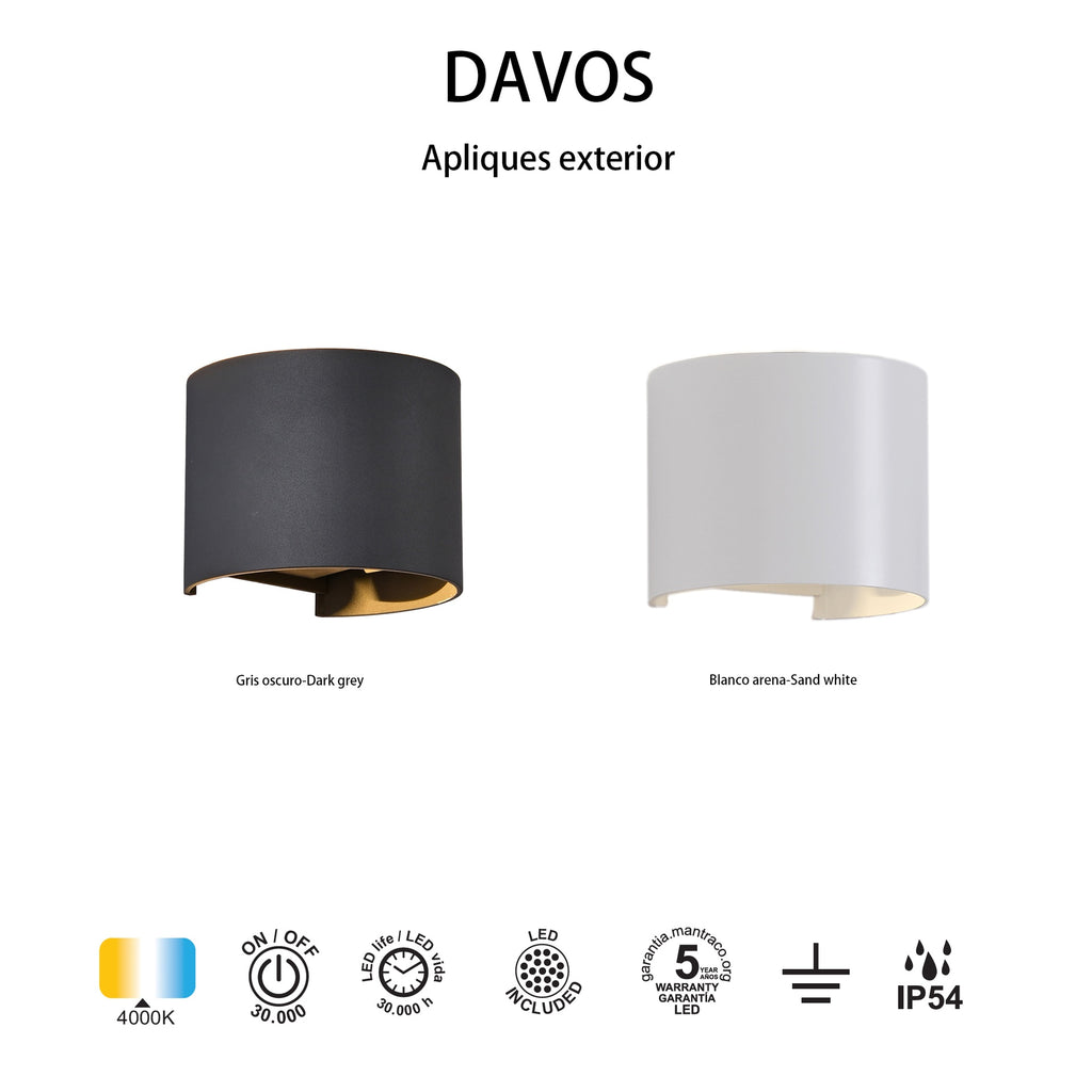 Mantra DAVOS vanjska zidna LED svjetiljka 12W 4000K IP54 136MM CRNA