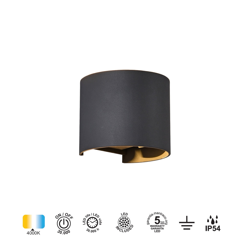 Mantra DAVOS vanjska zidna LED svjetiljka 12W 4000K IP54 136MM CRNA