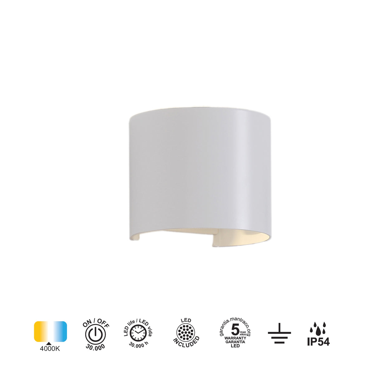 Mantra DAVOS vanjska zidna LED svjetiljka 12W 4000K IP54 136MM BIJELA