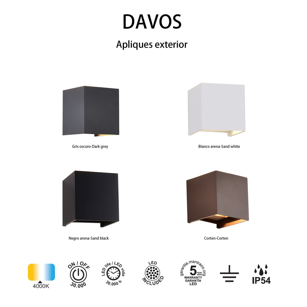 Mantra DAVOS vanjska zidna LED svjetiljka 12W 4000K IP54 100MM CRNA