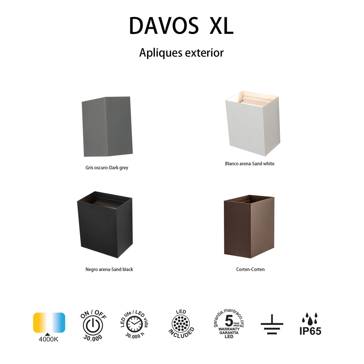 Mantra DAVOS vanjska zidna LED svjetiljka 20W 4000K IP65 150MM BIJELA