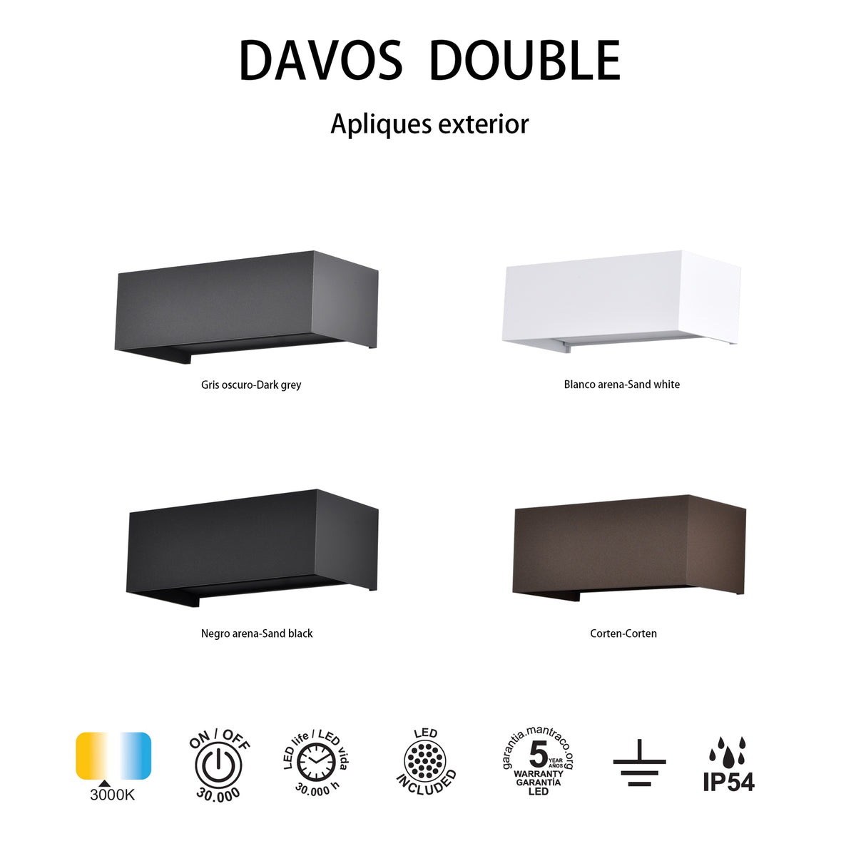 Mantra DAVOS vanjska zidna LED svjetiljka 24W 3000K IP54 200MM TAMNO SIVA