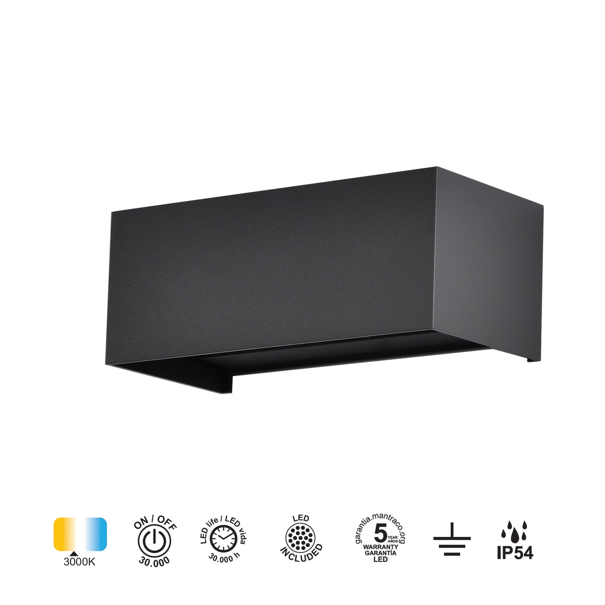 Mantra DAVOS vanjska zidna LED svjetiljka 24W 3000K IP54 200MM CRNA