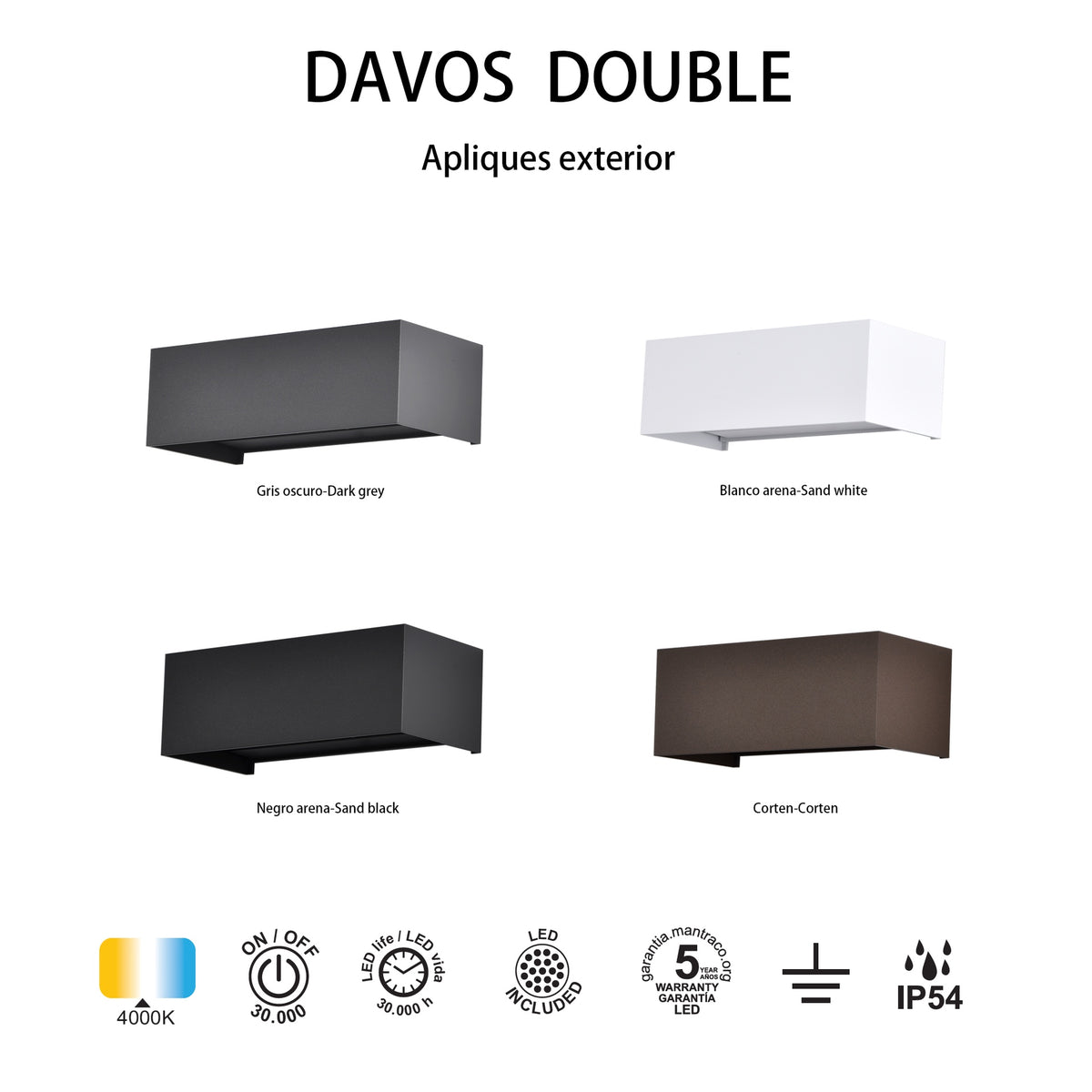 Mantra DAVOS vanjska zidna LED svjetiljka 24W 4000K IP54 200MM TAMNO SIVA