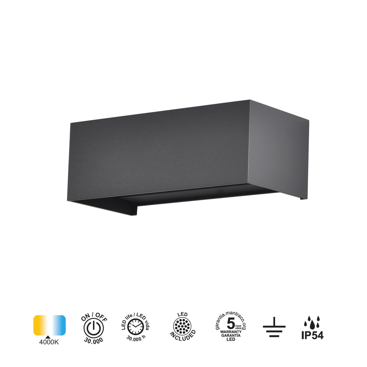 Mantra DAVOS vanjska zidna LED svjetiljka 24W 4000K IP54 200MM TAMNO SIVA