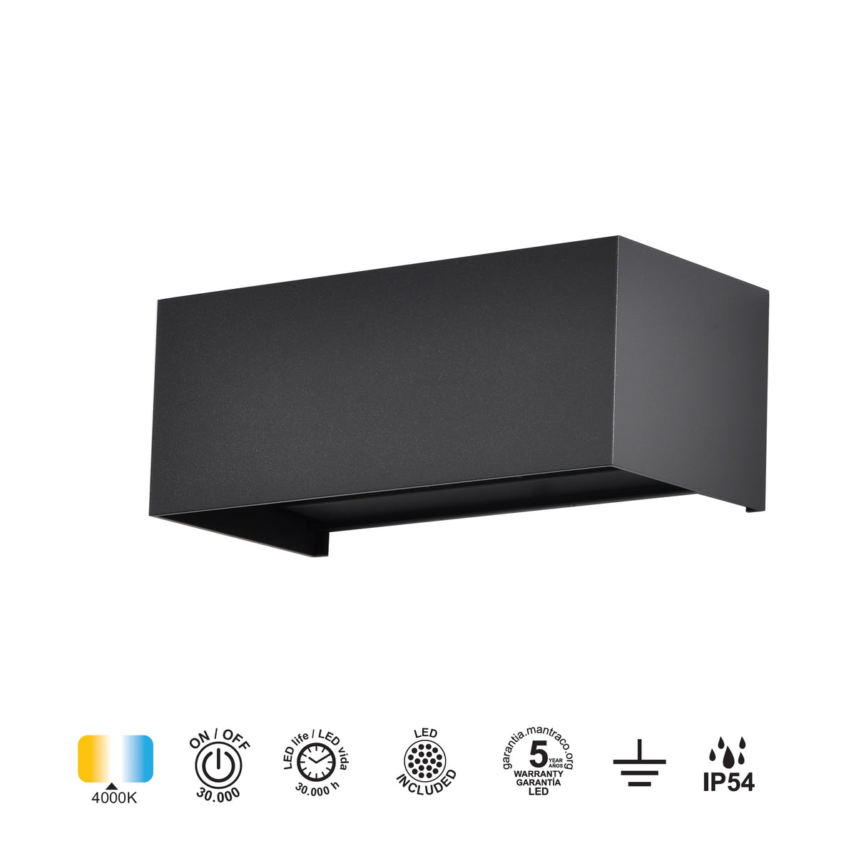 Mantra DAVOS vanjska zidna LED svjetiljka 24W 4000K IP54 200MM CRNA