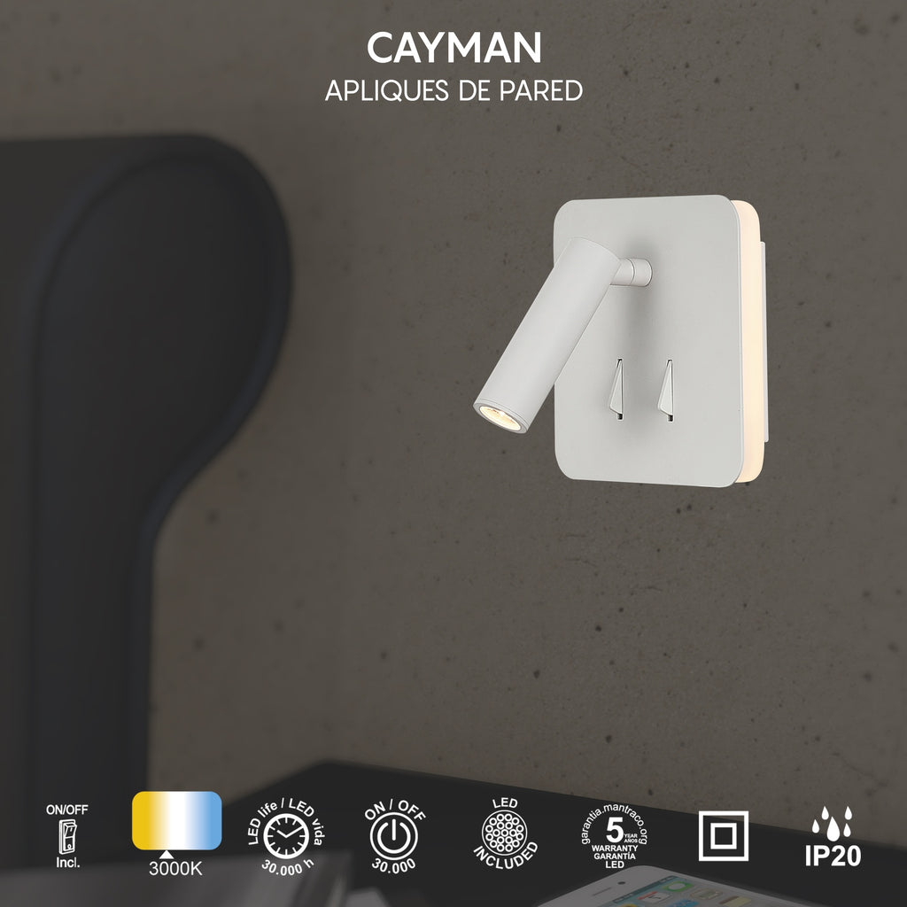 Mantra CAYMAN LED Zidna svjetiljka 3+6W 3000K KVADRATNA BIJELA