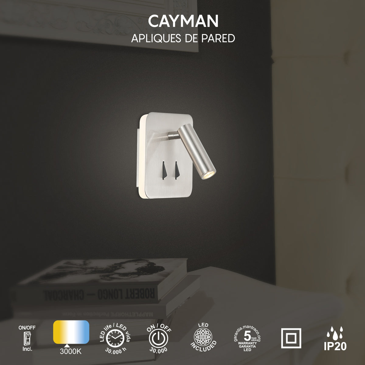 Mantra CAYMAN LED Zidna svjetiljka 3+6W 3000K KVADRATNA KROM