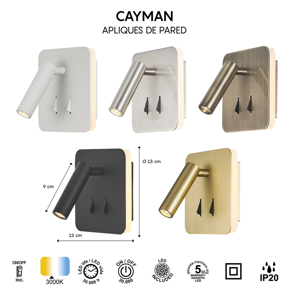Mantra CAYMAN LED Zidna svjetiljka 3+6W 3000K KVADRATNA TAMNI ČELIK