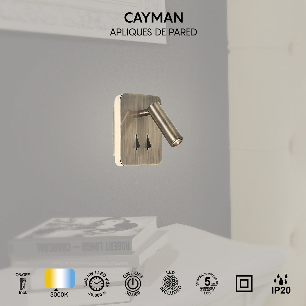 Mantra CAYMAN LED Zidna svjetiljka 3+6W 3000K KVADRATNA TAMNI ČELIK