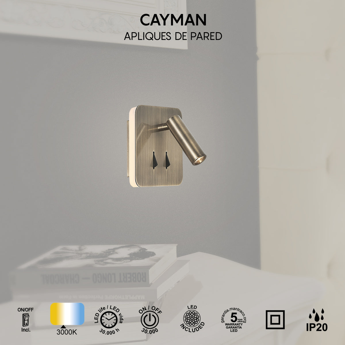 Mantra CAYMAN LED Zidna svjetiljka 3+6W 3000K KVADRATNA TAMNI ČELIK