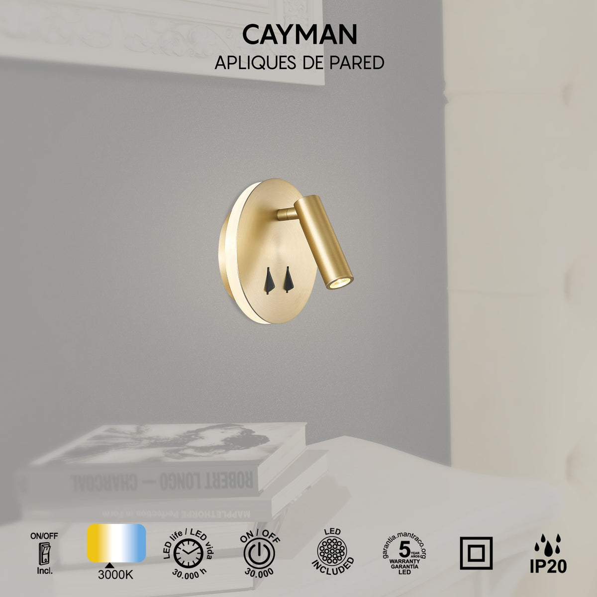 Mantra CAYMAN LED Zidna svjetiljka 3+6W 3000K OKRUGLA ZLATNA