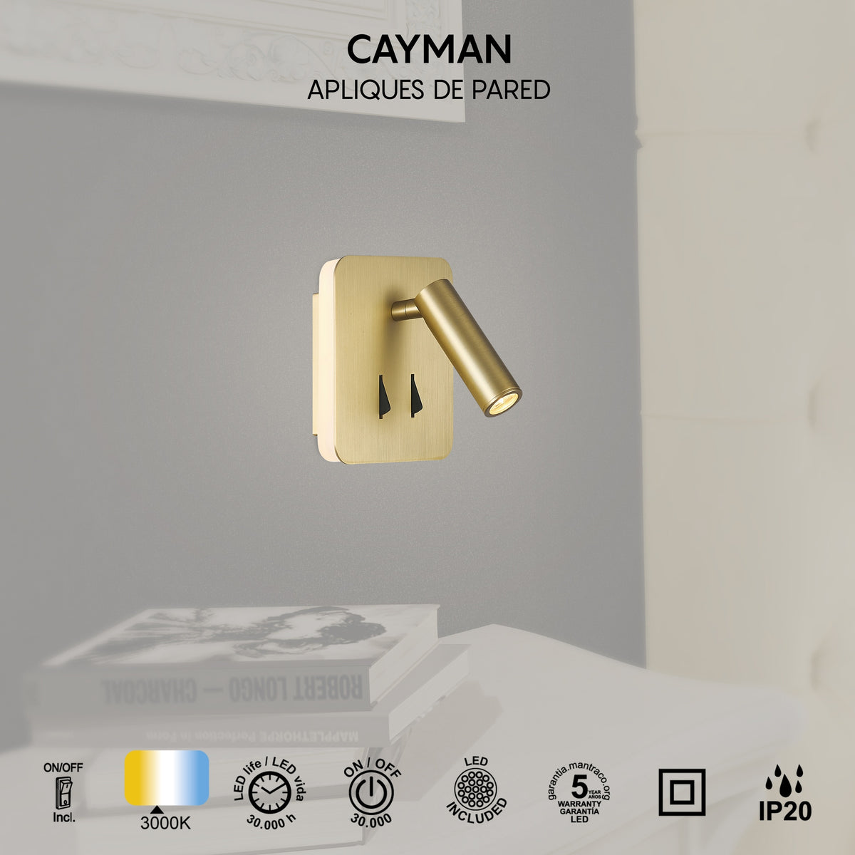 Mantra CAYMAN LED Zidna svjetiljka 3+6W 3000K KVADRATNA ZLATNA