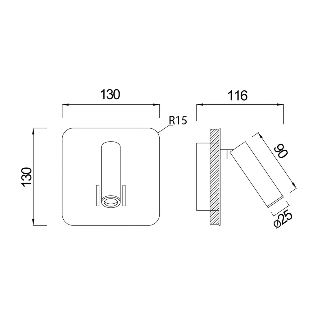 Mantra CAYMAN LED Zidna svjetiljka 3+6W 3000K KVADRATNA ZLATNA
