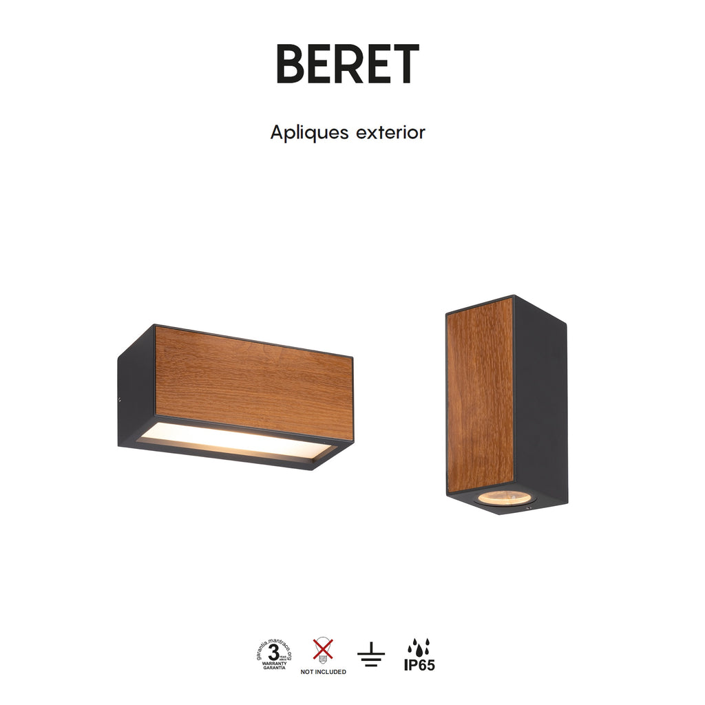 Mantra BERET vanjska zidna svjetiljka 2xGU10 IP65 TAMNO SIVA/DRVO