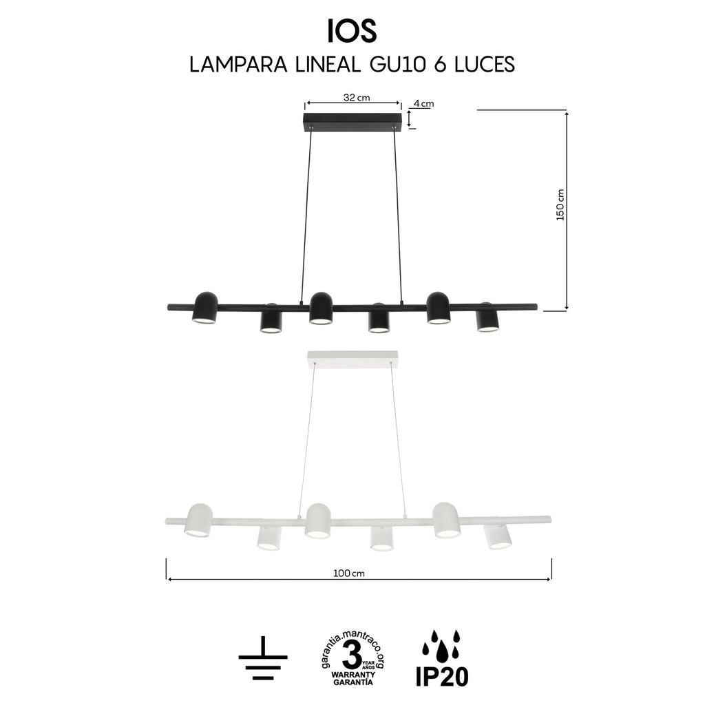 Mantra IOS viseća svjetiljka 6xGU10 1000mm BIJELA