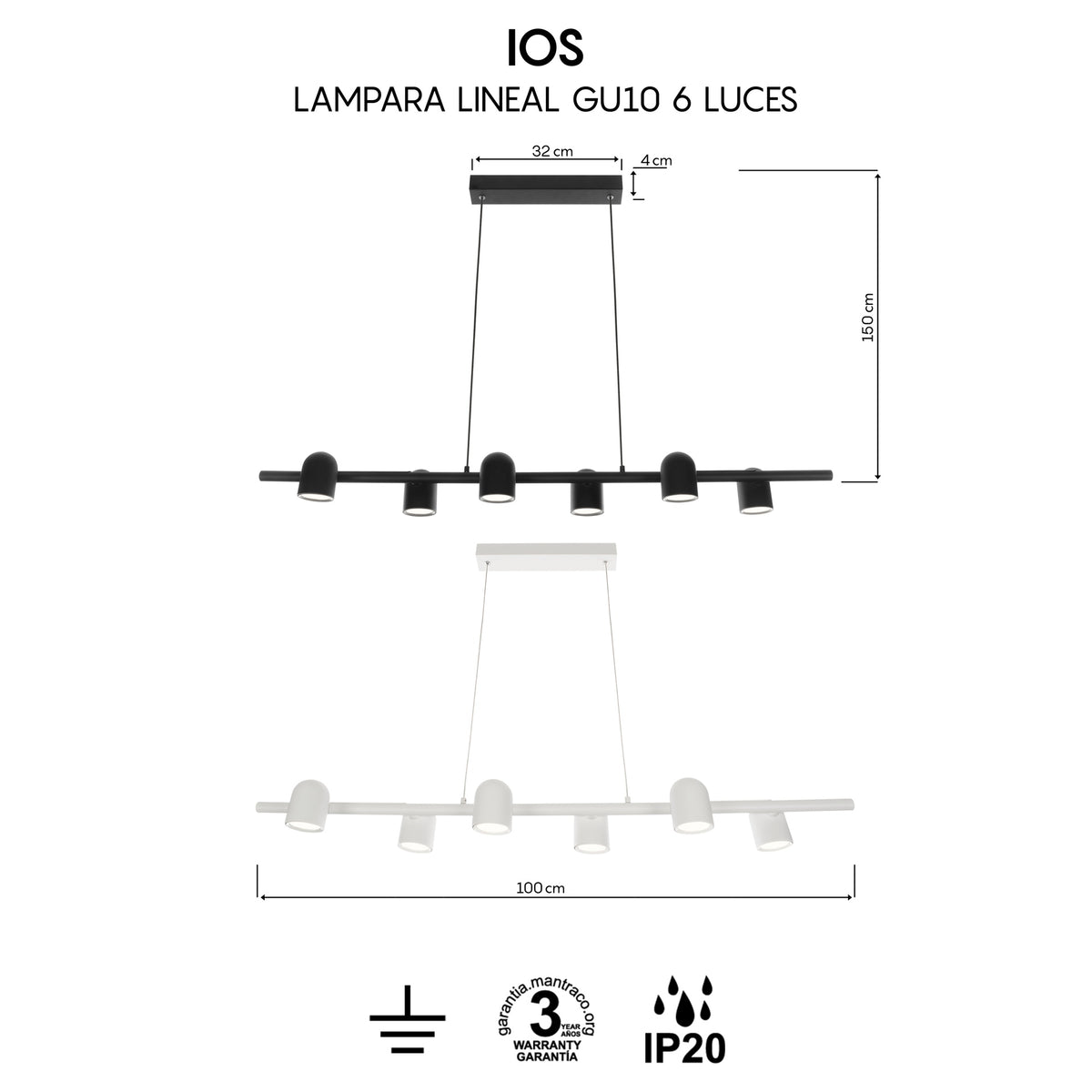 Mantra IOS viseća svjetiljka 6xGU10 1000mm BIJELA