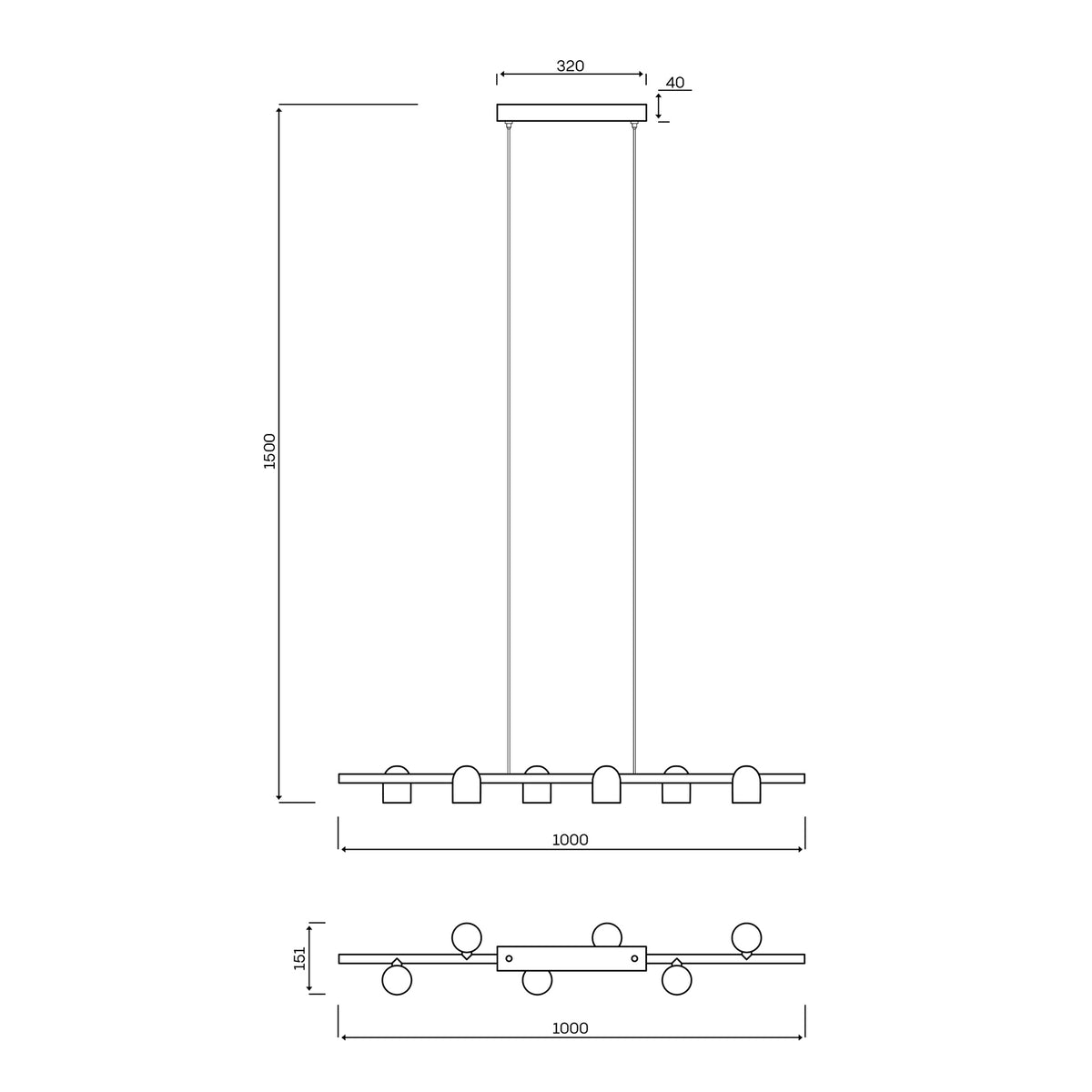Mantra IOS viseća svjetiljka 6xGU10 1000mm CRNA