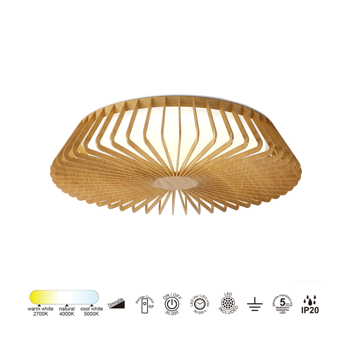 Mantra HIMALAYA DIMABILNA stropna svjetiljka LED 56W 53CM CCT DRVO