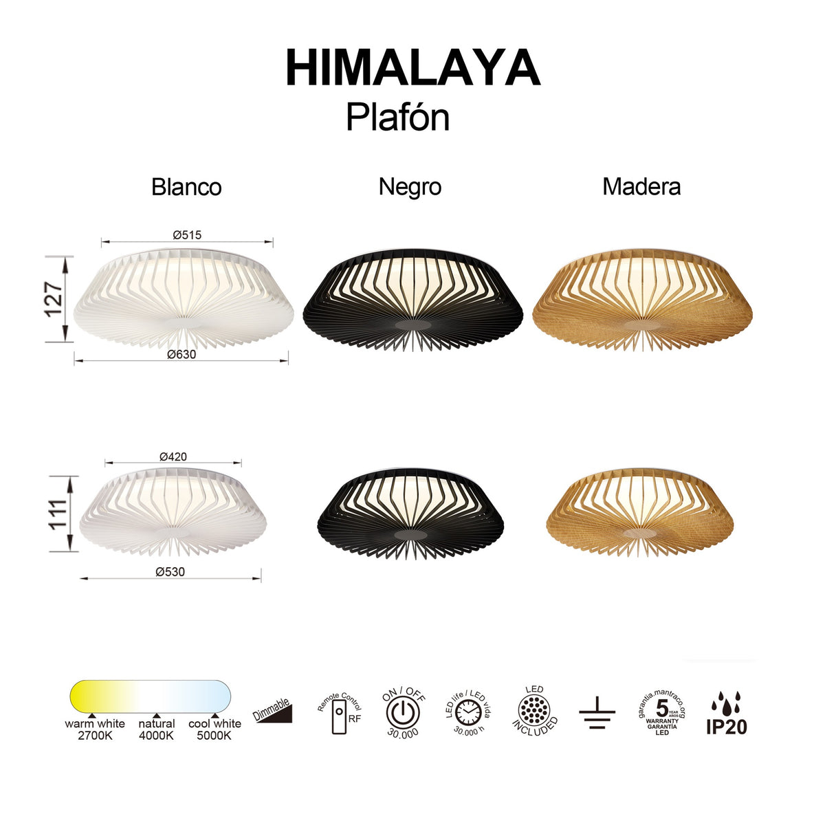 Mantra HIMALAYA DIMABILNA stropna svjetiljka LED 56W 53CM CCT CRNA