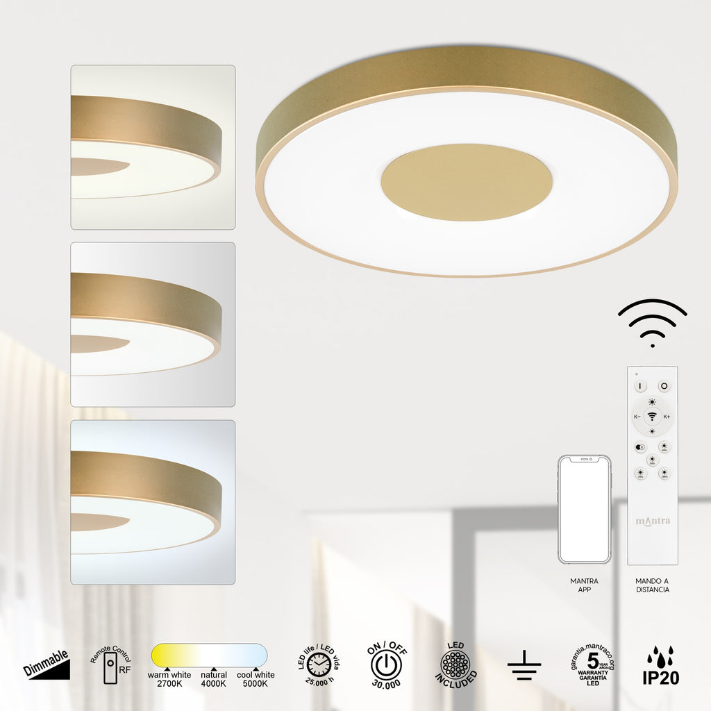 Mantra COIN DIMABILNA stropna svjetiljka LED 100W CCT 65CM ZLATNA