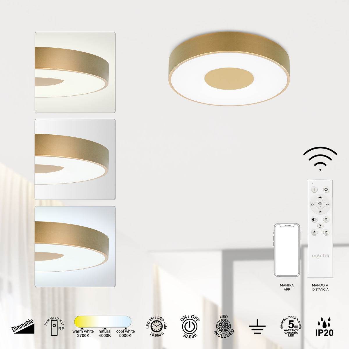 Mantra COIN DIMABILNA stropna svjetiljka LED 56W CCT 38CM ZLATNA