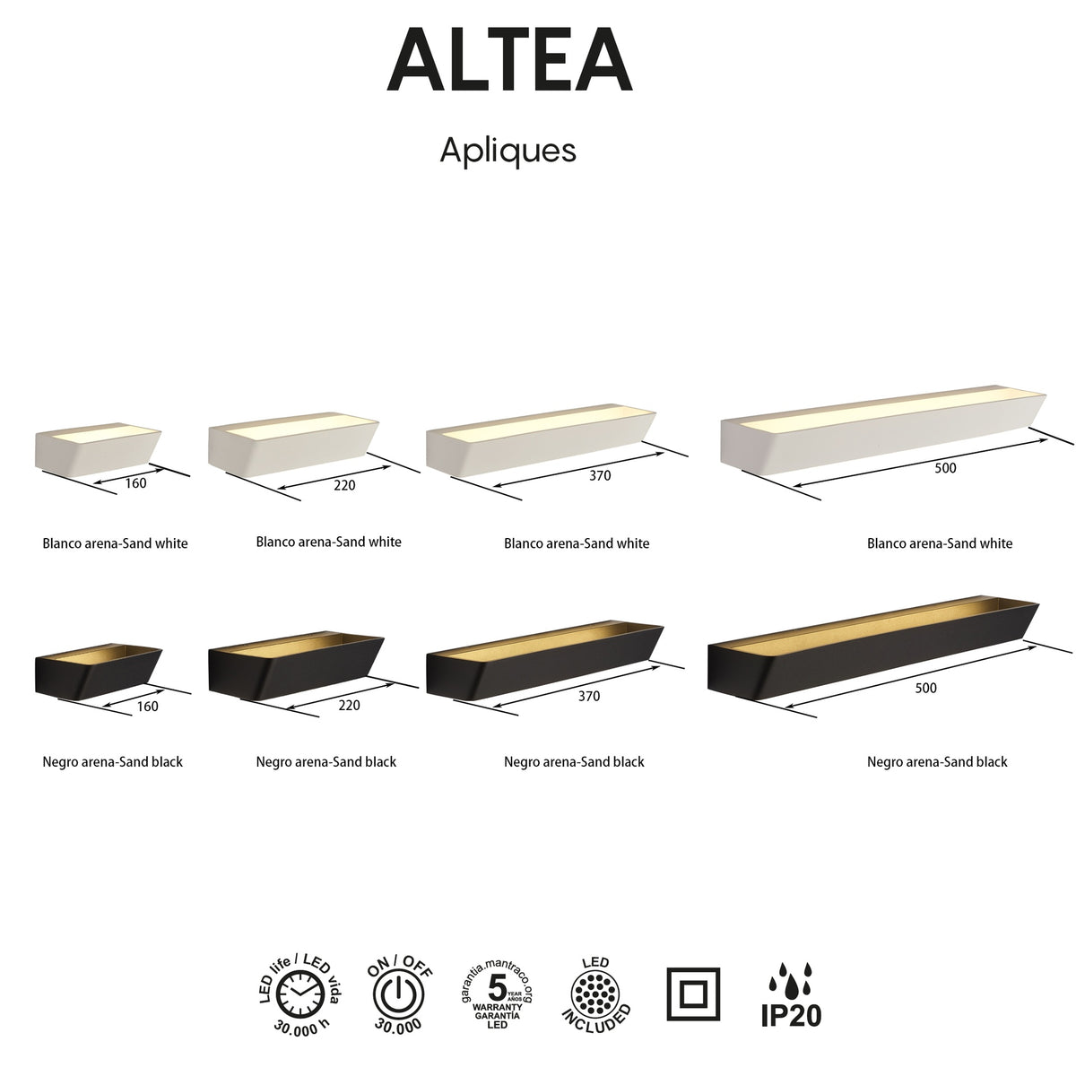 Mantra ALTEA LED ZIDNA SVJETILJKA 30W 3000K 370MM BIJELA