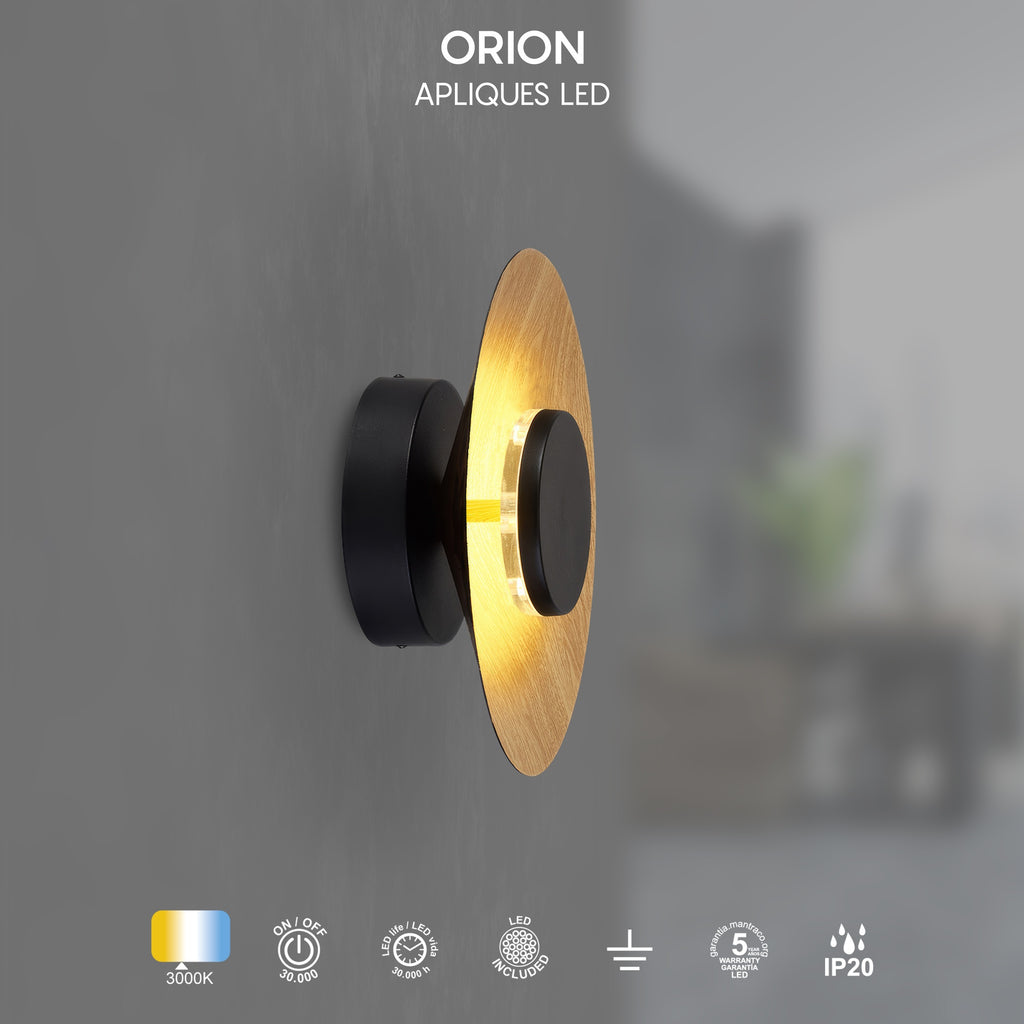 Mantra ORION LED Zidna lampa 8W 3000K Ø250mm CRNA/DRVO
