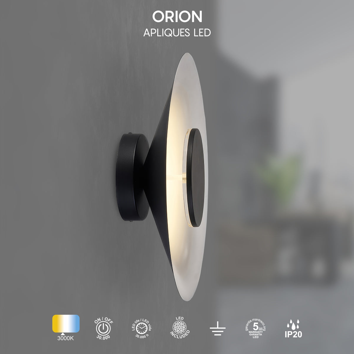 Mantra ORION LED Zidna lampa 24W 3000K Ø500mm CRNA