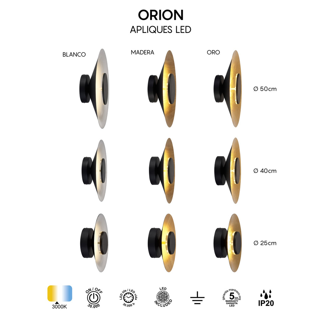 Mantra ORION LED Zidna lampa 24W 3000K Ø500mm CRNA/DRVO