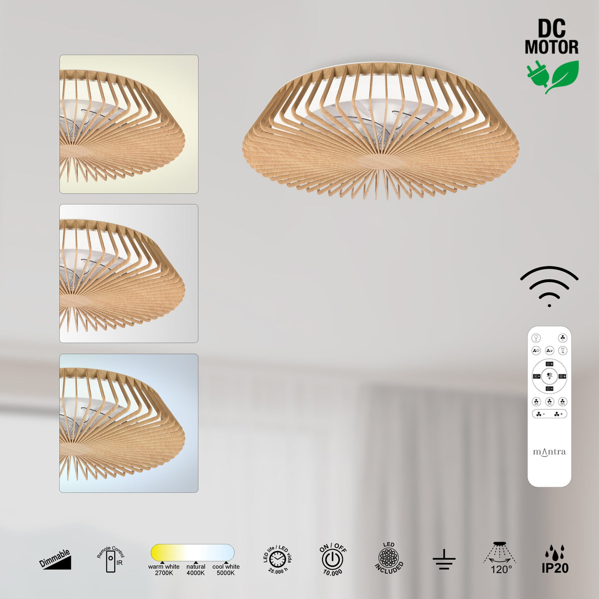 Mantra HIMALAYA MINI LED stropni ventilator 53cm DRVO/BIJELA