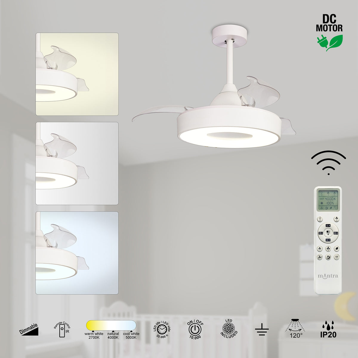 Mantra COIN FAN MINI PAMETNI LED stropni ventilator 91cm BIJELI