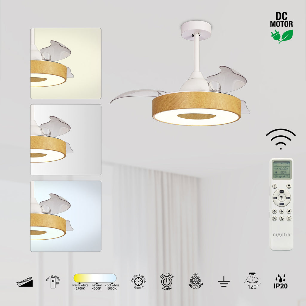 Mantra COIN FAN MINI PAMETNI LED stropni ventilator 91cm DRVO/BIJELA